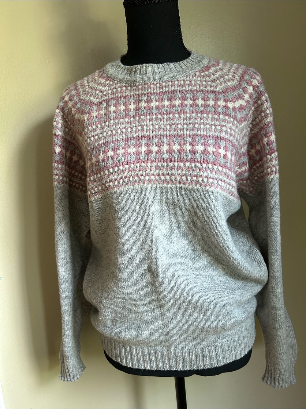 VTG Parkhurst Canada 100% Pure Wool Fair Isle Sweater Grey/Mauve/Pink Sz S/M
